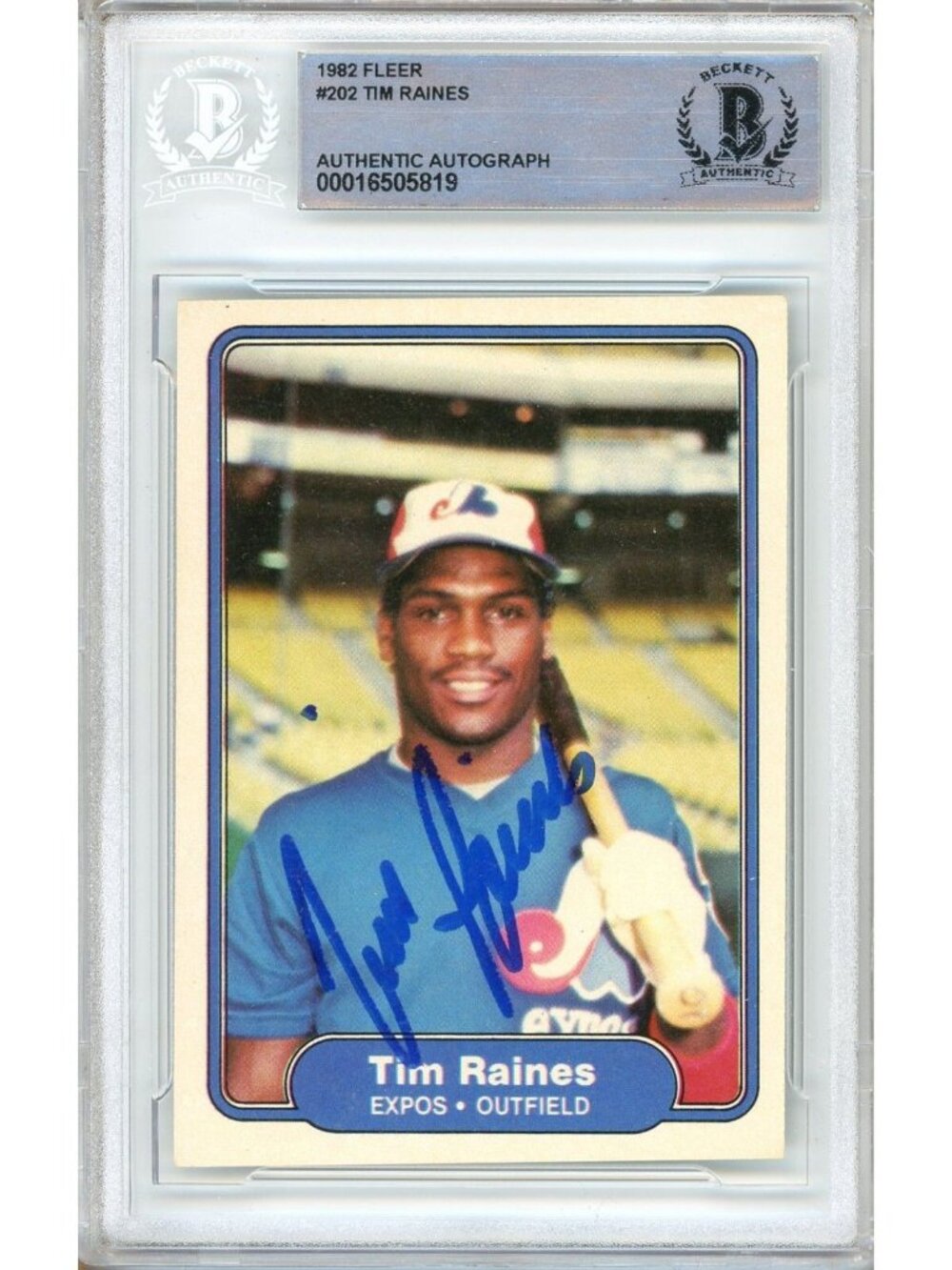 Tim Raines Signed 1982 Fleer #202 Montreal Expos Beckett Slab HOF Auto MLB Card